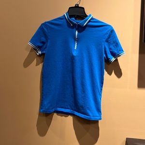 Blue Armani Exchange half zip up short sleeve polo shirt